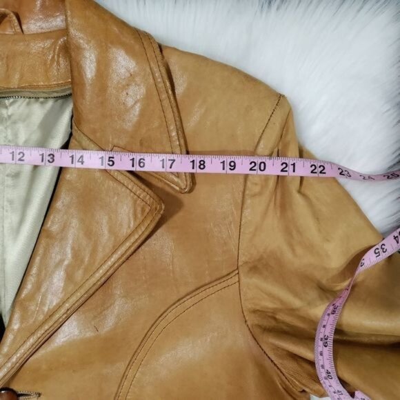 Vintage 70's Mens Butter Soft Tan Leather Blazer M - Picture 15 of 16